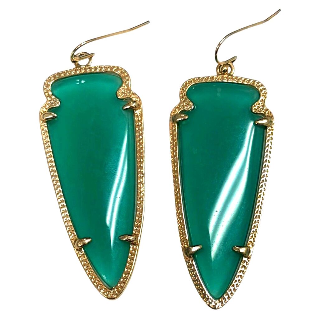 Kendra Scott Skylar Gold Arrowhead Drop Earrings Translucent Green Glass Retired